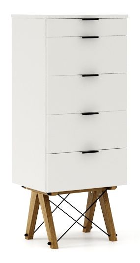 WHITE/DĄB Komoda TALLBOY TALL - stelaż DĄB