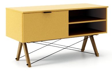 LIGHT MUSTARD/DĄB Szafka RTV z klapą SIDEBOARD - stelaż DĄB