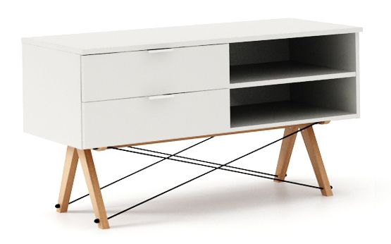 WHITE/BUK Szafka RTV z 2 szufladami SIDEBOARD - stelaż BUK