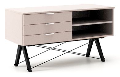 DUSTY PINK/CZARNY Szafka RTV z 3 szufladami SIDEBOARD - stelaż BLACK