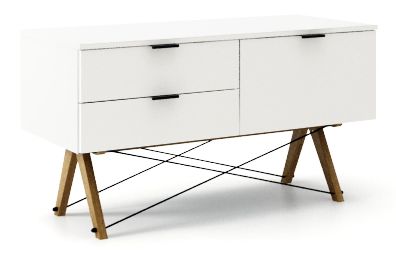 WHITE/DĄB Komoda z 2 szufladami SIDEBOARD - stelaż DĄB