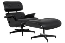 Fotel z podnóżkiem LOUNGE HM PREMIUM SZEROKI - czarna skóra/czarny