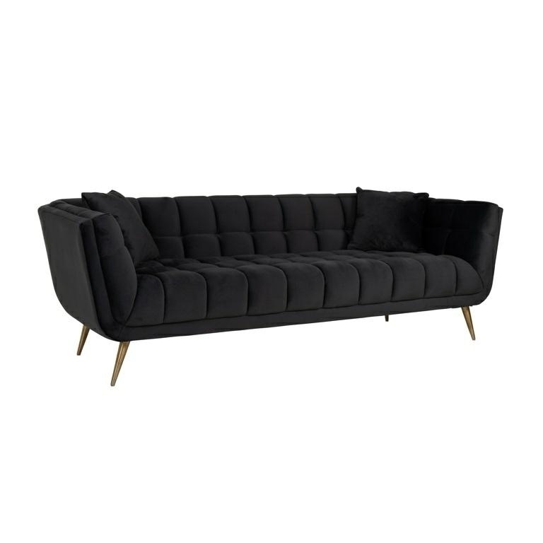 Welurowa sofa 3-osobowa HUXLEY ANTRACIET - grafit/złoty