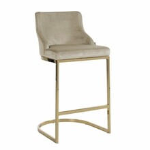Krzesło barowe welurowe BOLTON 75 - khaki/złoty