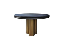 Stół okrągły jadalniany MACARON 130 cm - ciemny brąz/mosiądz