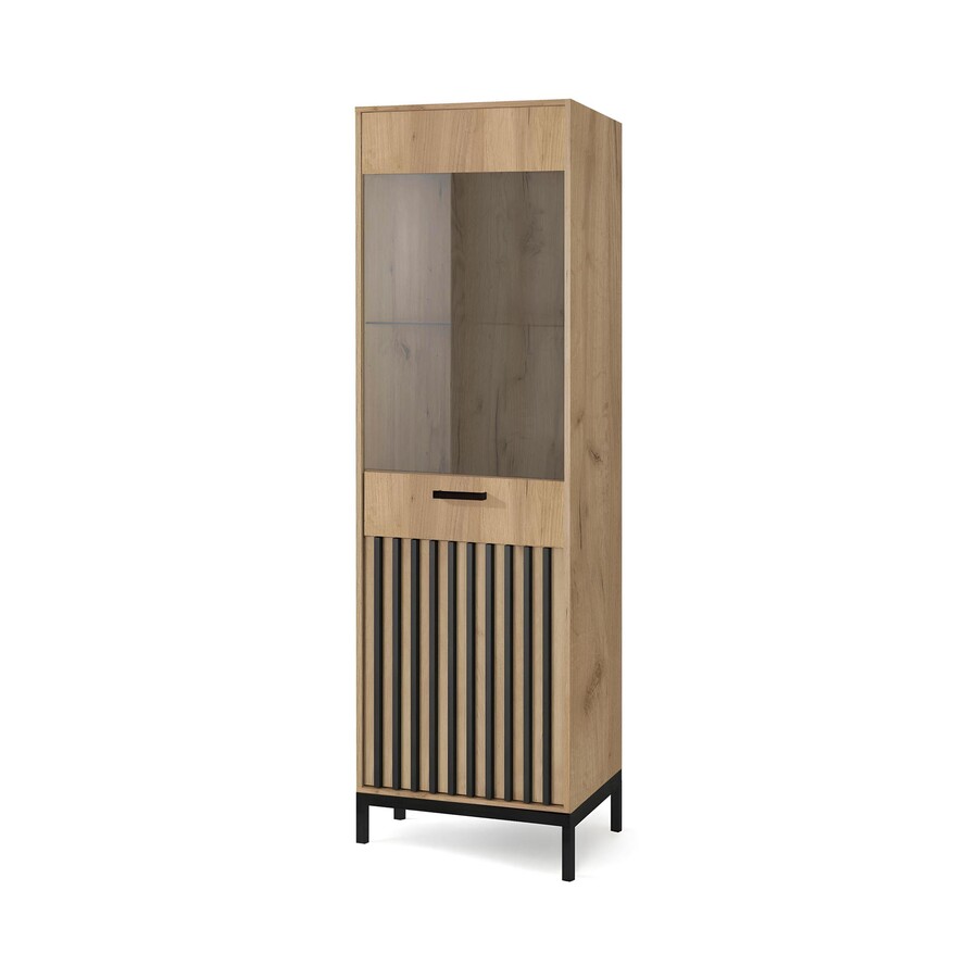Witryna wąska LAMINO W-1 - dąb craft/czarny