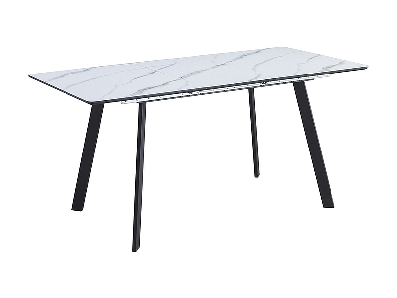 Stół rozkładany BARI 120/160x80 - biały efekt marmuru/czarny mat