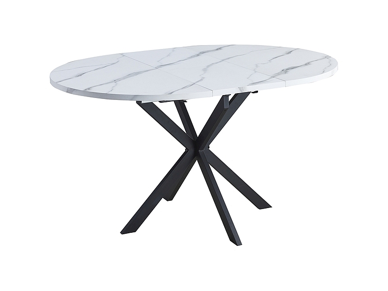 Stół okrągły rozkładany GASTON 100/135x100 - biały efekt marmuru/czarny mat