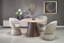 Stół okrągły PIREUS 120 cm - trawertyn/orzech