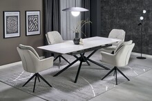 Stół rozkładany VITORINO 160/220x90 - biały marmur/czarny