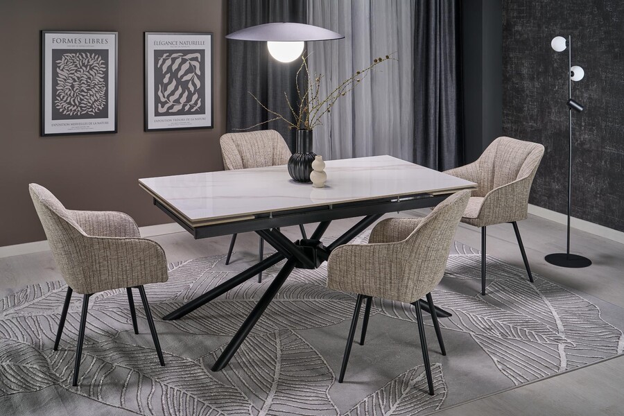 Stół rozkładany VITORINO 160/220x90 - biały marmur/czarny
