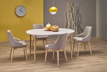 Stół okrągly rozkładany PIVOT 102/142x102 - kaszmir/naturalny