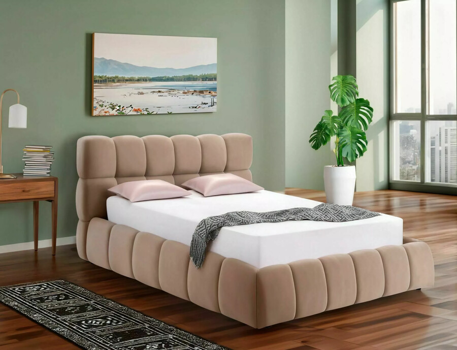 Łóżko z pojemnikiem PARMA Velvet 140x200 - ciemny beżowy Bluvel 40
