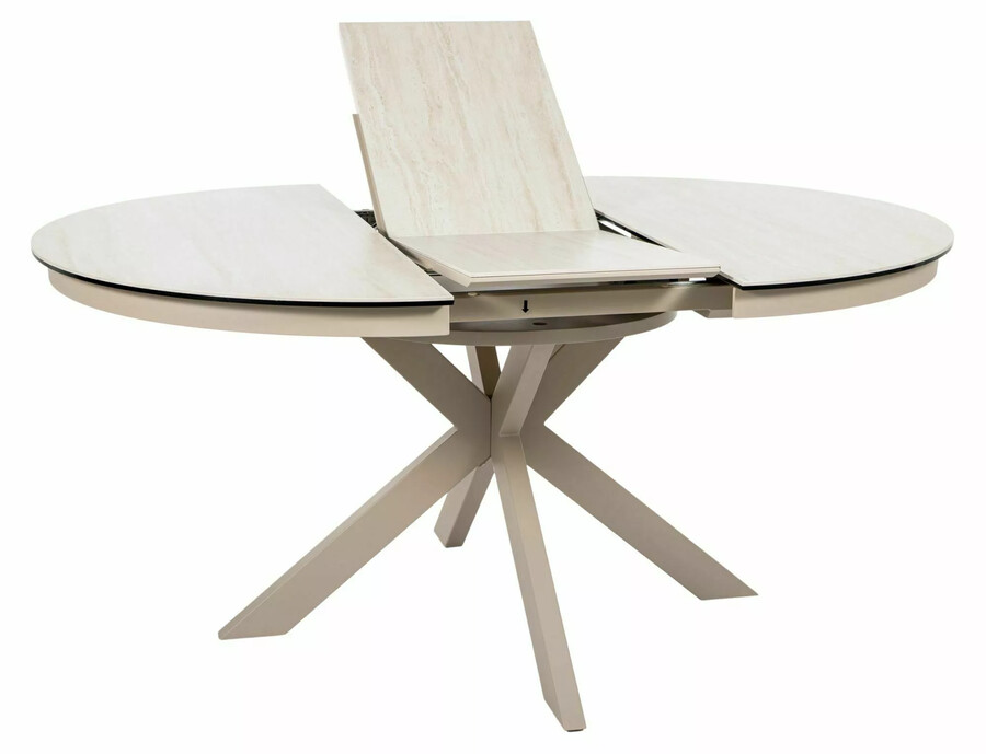Stół okrągły rozkładany PORTO CERAMIC 120/160x120 - beż mat/kaszmir