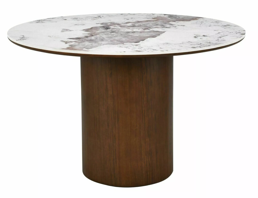 Stół okrągły RONDO CERAMIC 120 cm - biały połysk/orzech